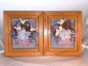 Vintage 1993 Lita's Creations Set of 2 3D Floral Basket Shadow Box Wall Art